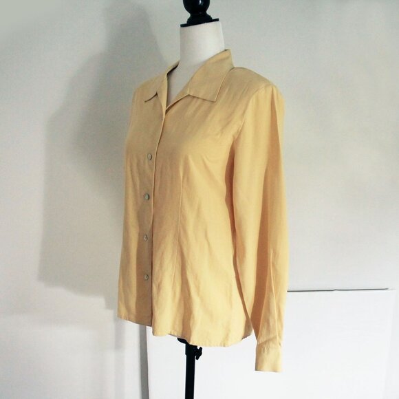 Vintage THE WORK 100% Silk Blouse Soft Butter Yellow Host Pick Womens Size 8 - Picture 5 of 8